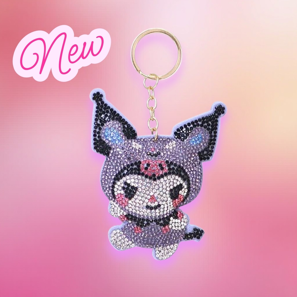 Kuromi Beaded Keychain with Black and Silver Accents
